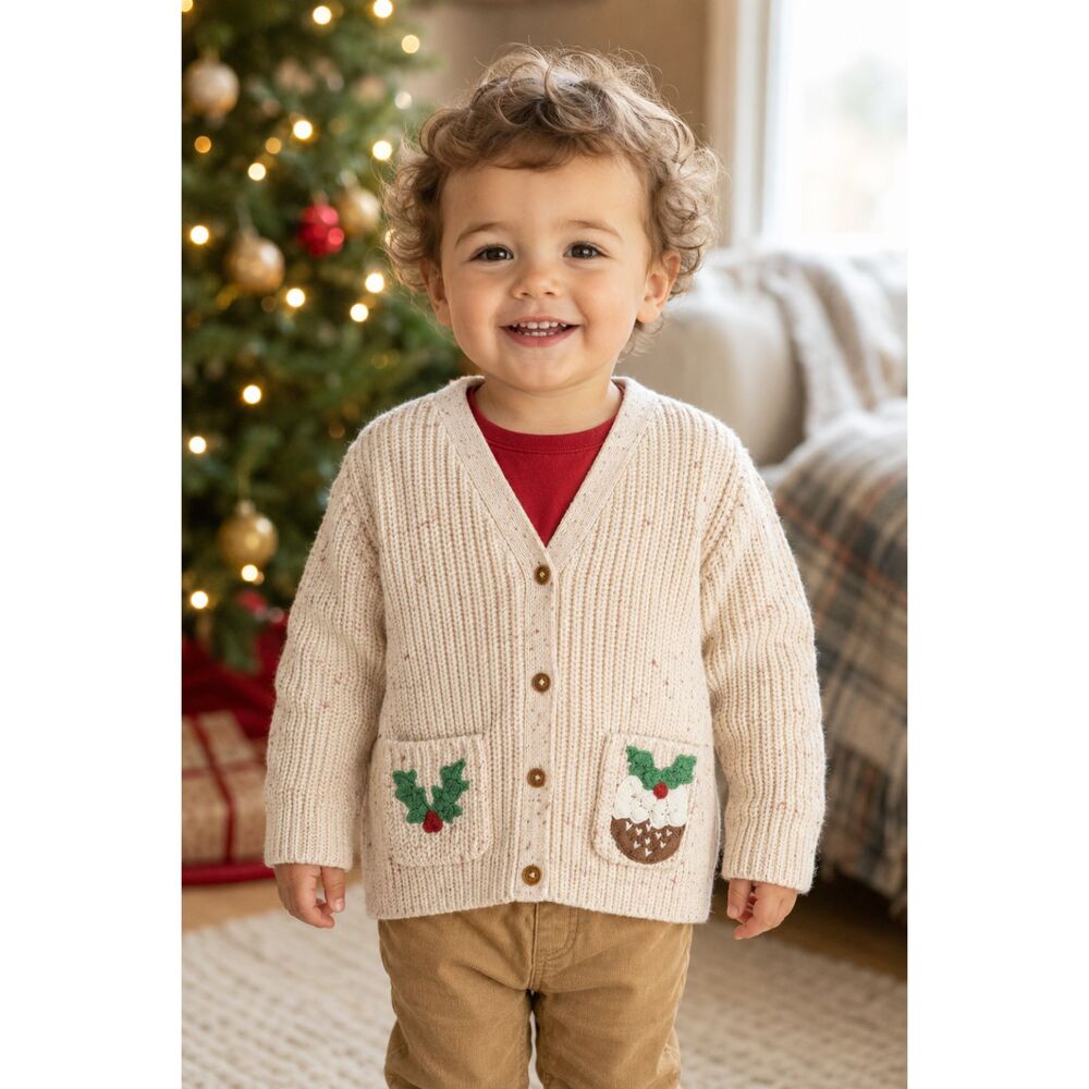 NEXT Kids Christmas Cardigan 2-3 Years Jolly & Bright Pudding Pockets NWT